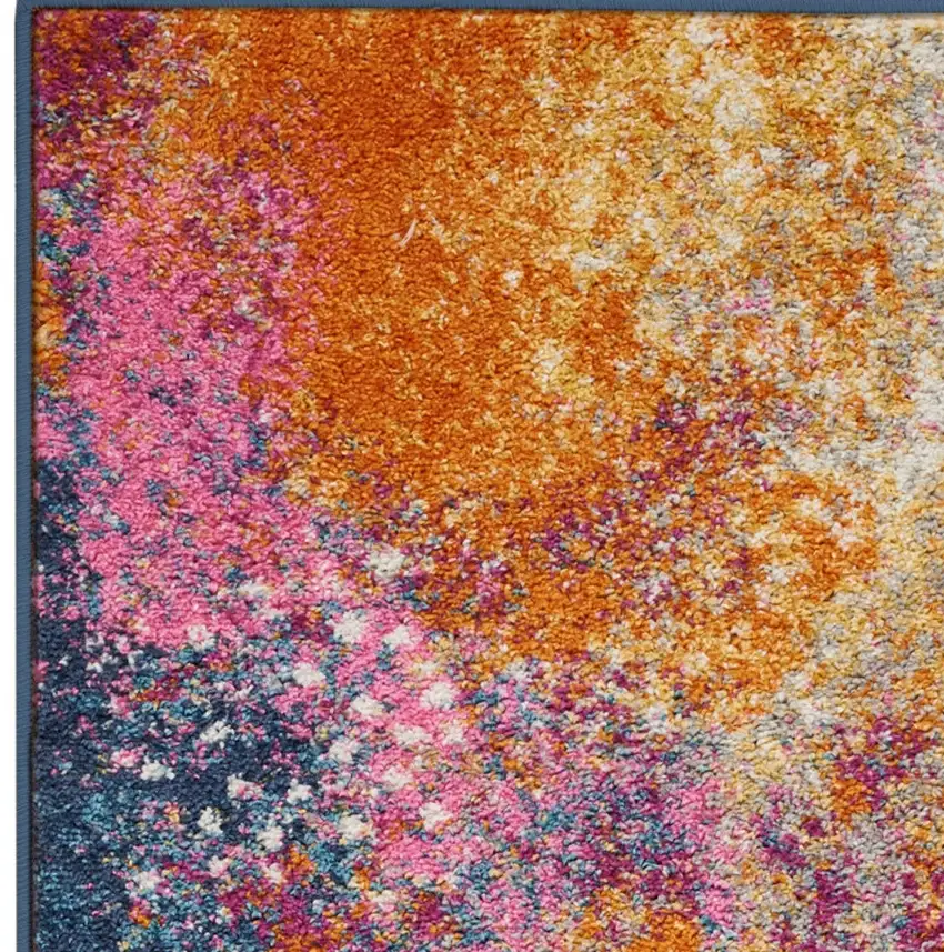 6' Blue And Orange Abstract Runner Rug Photo 4