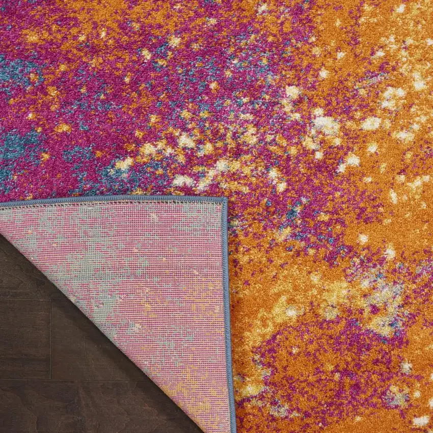 6' Blue And Orange Abstract Runner Rug Photo 8