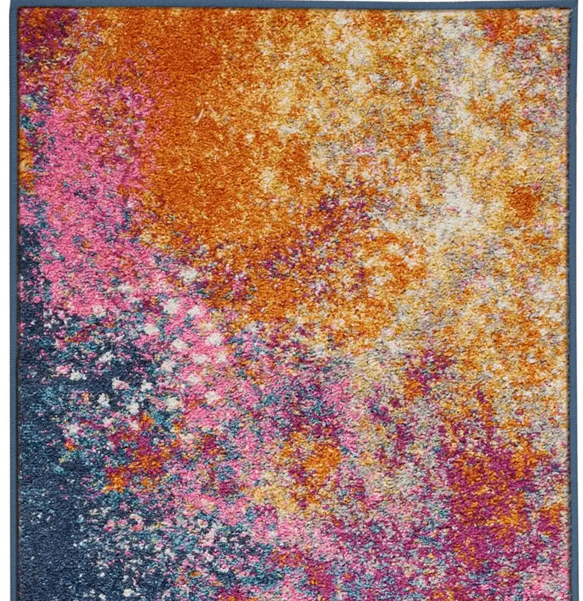 6' Blue And Orange Abstract Runner Rug Photo 5
