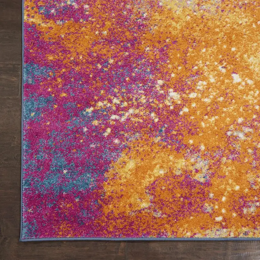 6' Blue And Orange Abstract Runner Rug Photo 9