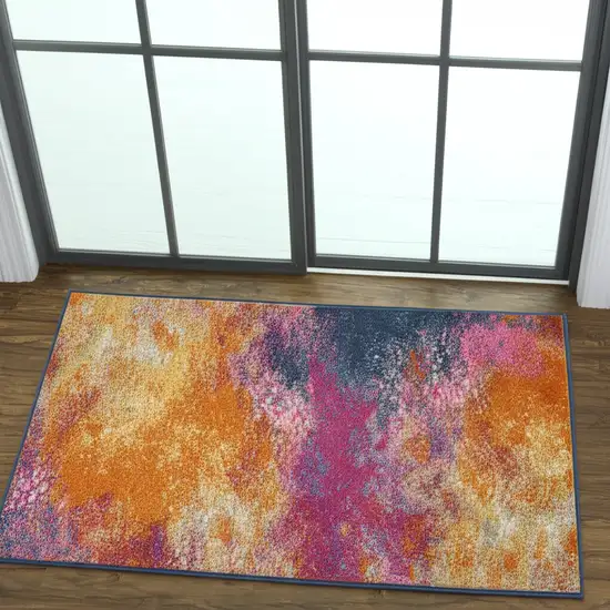 6' Blue And Orange Abstract Runner Rug Photo 2