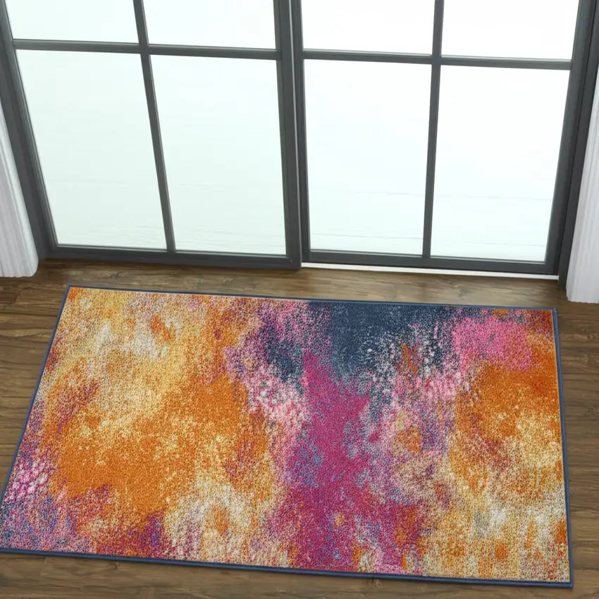 6' Blue And Orange Abstract Runner Rug Photo 2