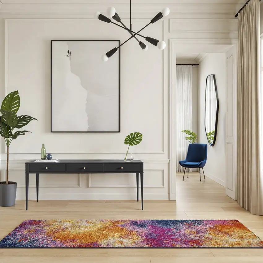 6' Blue And Orange Abstract Runner Rug Photo 5