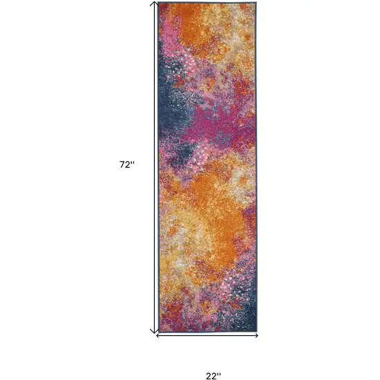 6' Blue And Orange Abstract Runner Rug Photo 9