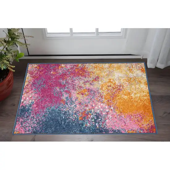 Blue And Orange Abstract Area Rug Photo 2