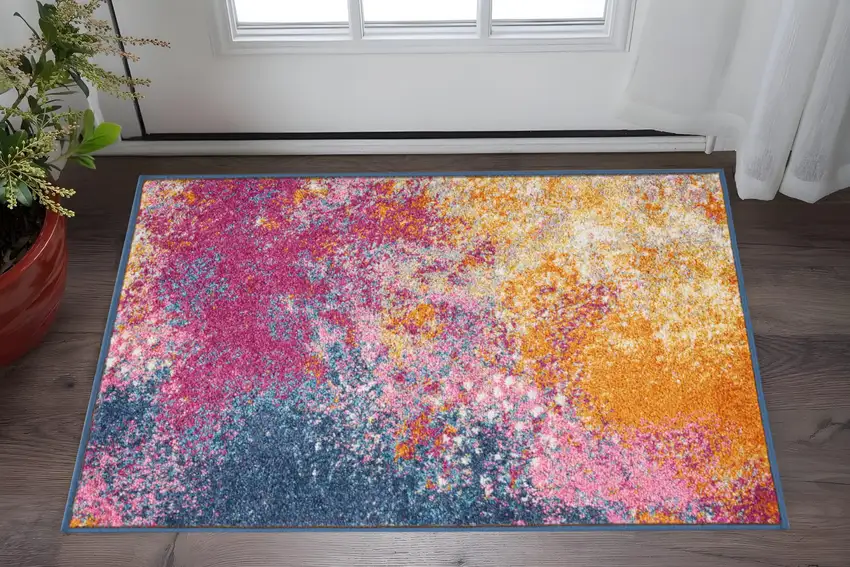 Blue And Orange Abstract Area Rug Photo 2