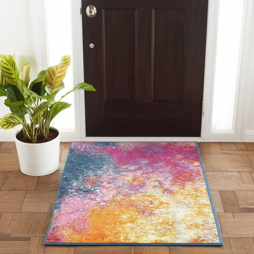 Blue And Orange Abstract Area Rug Photo 2