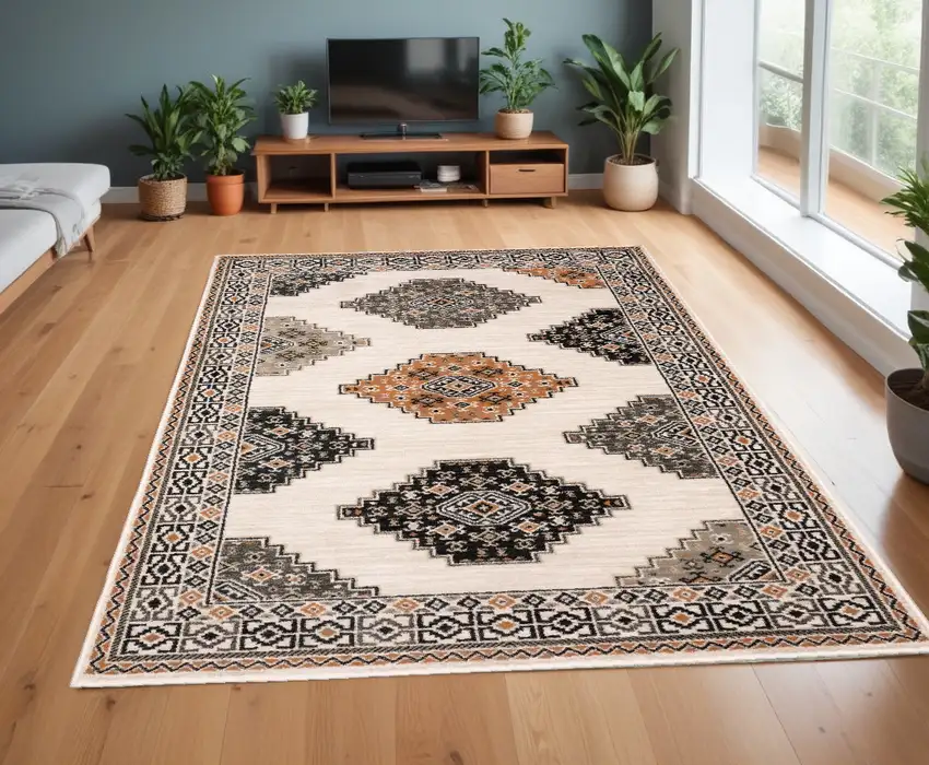 Abstract Ivory And Gray Geometric Indoor Area Rug Photo 1