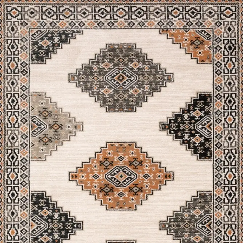 Ivory Gray And Orange Geometric Distressed Area Rug Photo 6