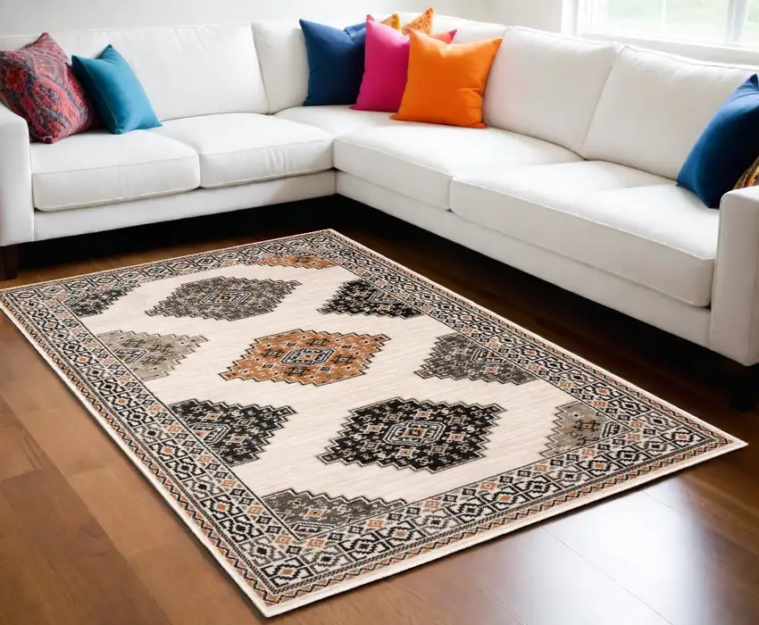 Abstract Ivory And Gray Geometric Indoor Area Rug Photo 1