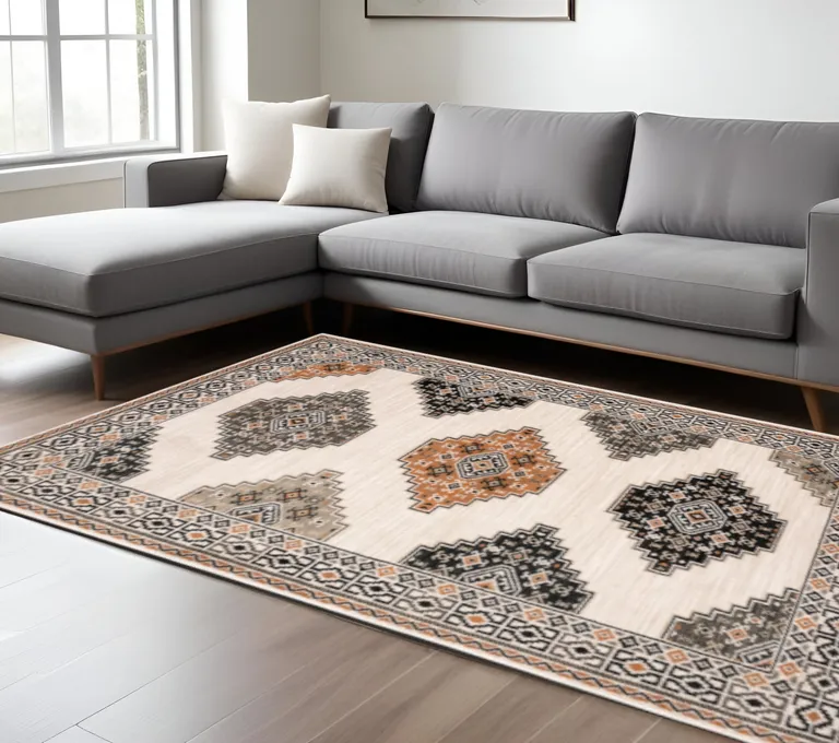 Abstract Ivory and Gray Geometric Indoor Area Rug Photo 1