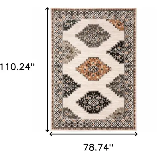 Ivory Gray And Orange Geometric Distressed Area Rug Photo 3