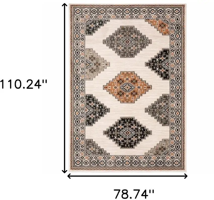 Ivory Gray And Orange Geometric Distressed Area Rug Photo 3