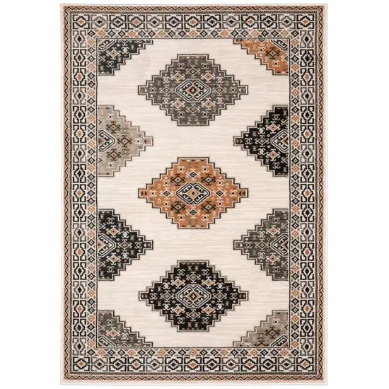 Ivory Gray And Orange Geometric Distressed Area Rug Photo 2