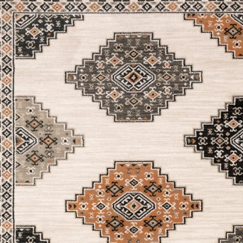 Ivory Gray And Orange Geometric Distressed Area Rug Photo 5