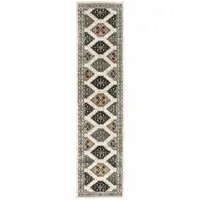 Photo of Abstract Ivory and Gray Geometric Indoor Runner Rug