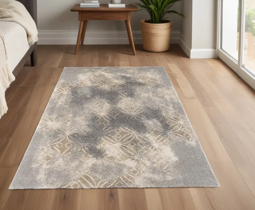 Light Grey Abstract Power Loom Stain Resistant Area Rug Photo 1
