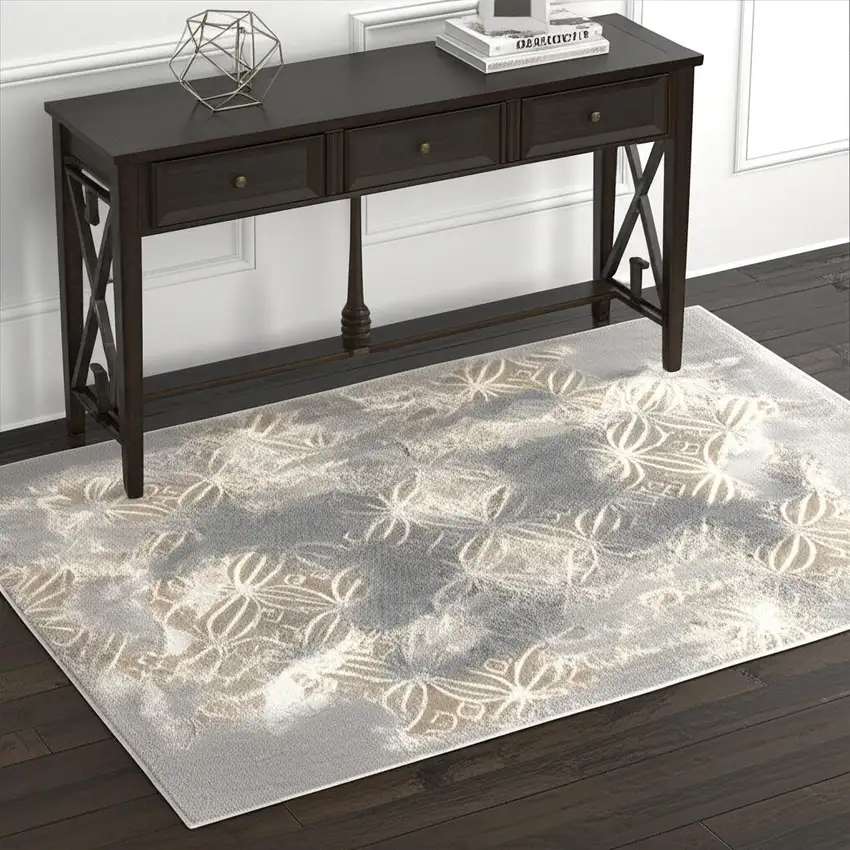 Light Grey Abstract Power Loom Stain Resistant Area Rug Photo 1