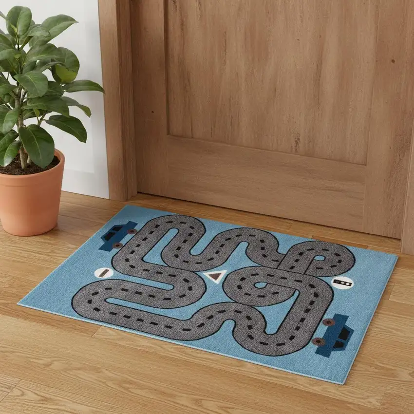Blue Transportation Youthful Washable Area Rug Photo 1