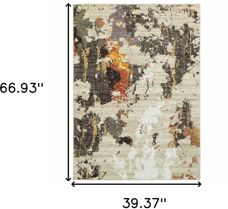 Abstract Weathered Beige and Gray Indoor Area Rug Photo 3