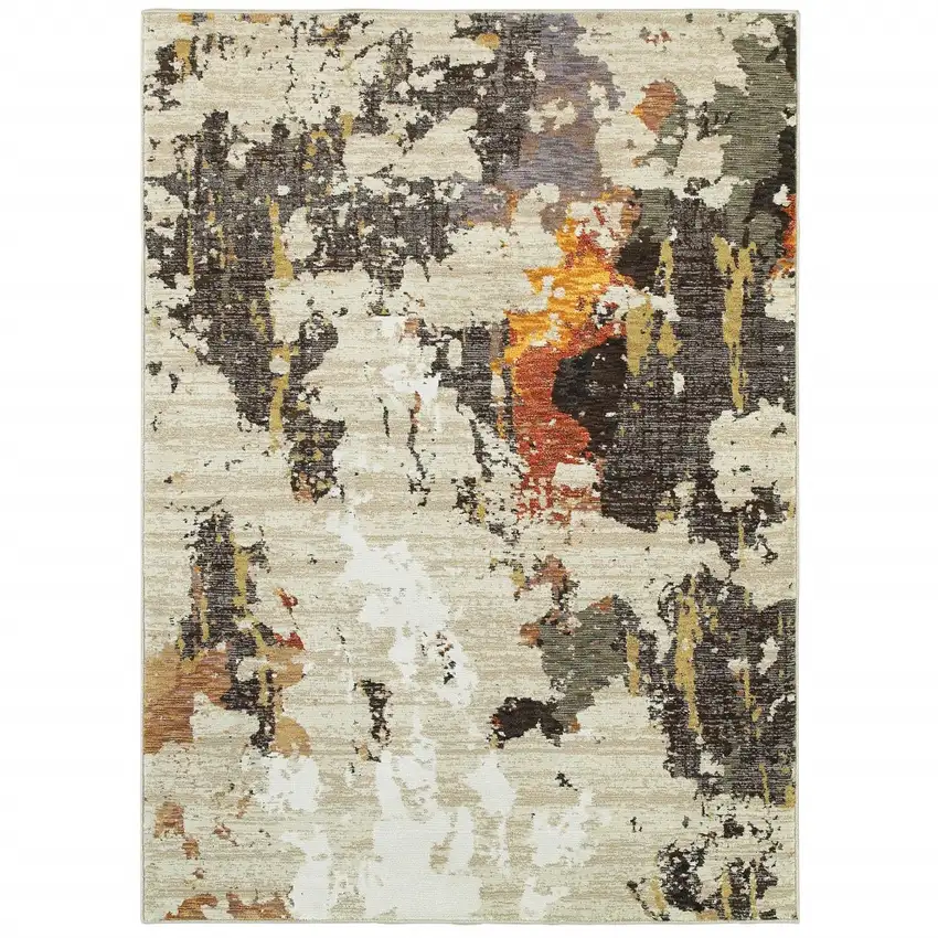Abstract Weathered Beige and Gray Indoor Area Rug Photo 5