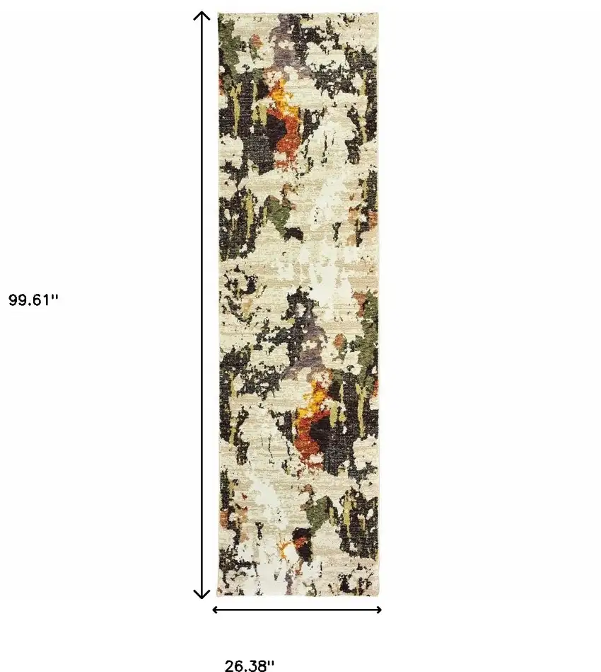Beige and Black Power Loom Runner Rug Photo 3