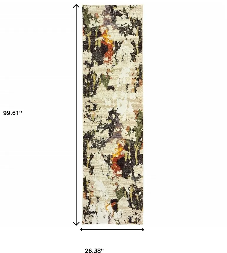 Abstract Weathered Beige and Gray Indoor Runner Rug Photo 1