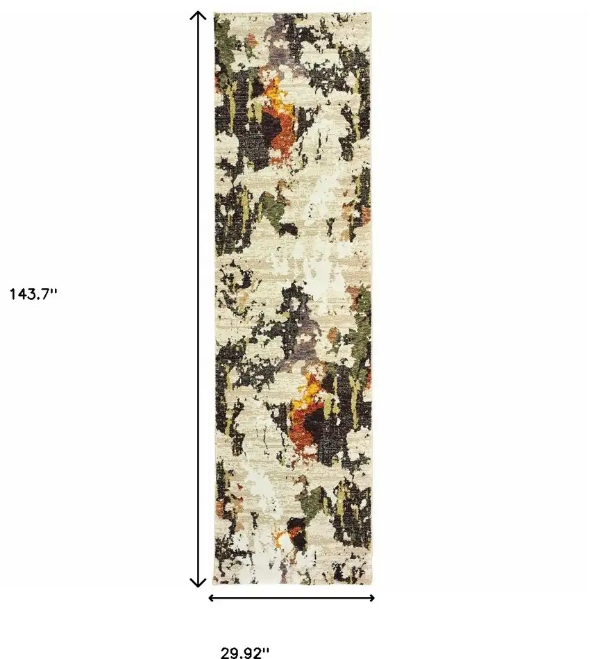 Abstract Weathered Beige and Gray Indoor Runner Rug Photo 6