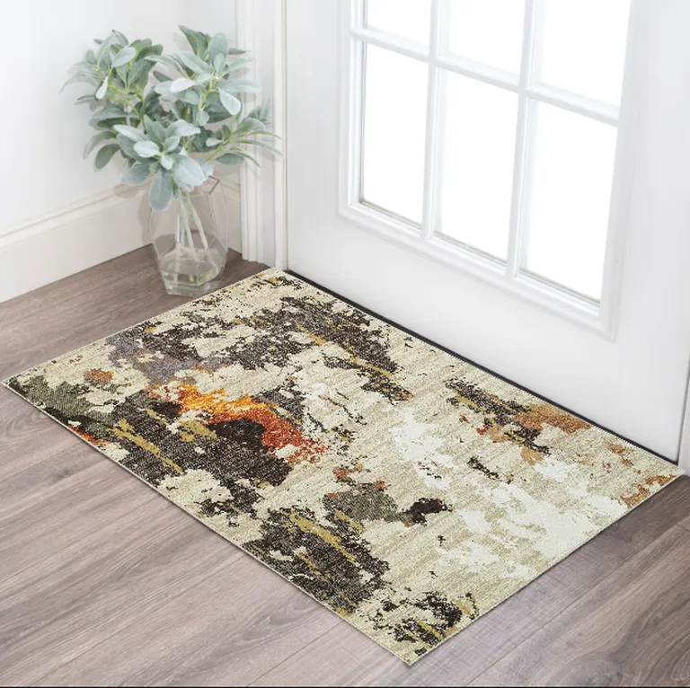 Abstract Weathered Beige and Gray Indoor Scatter Rug Photo 4