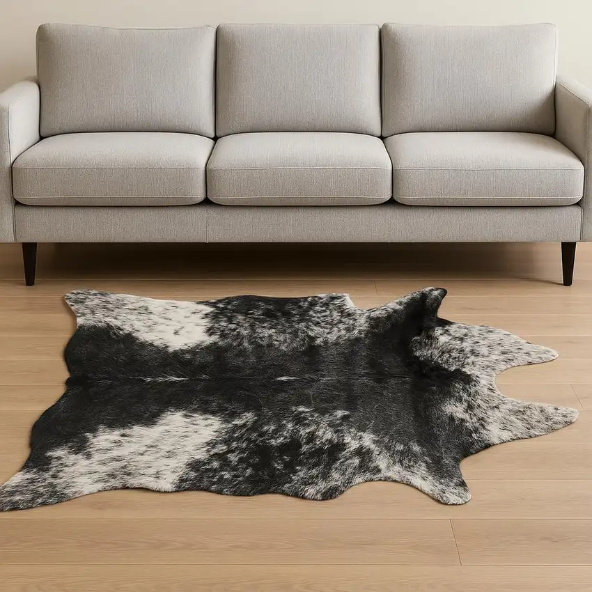 Black And White Faux Fur Animal Print Cowhide Washable Area Rug Photo 1
