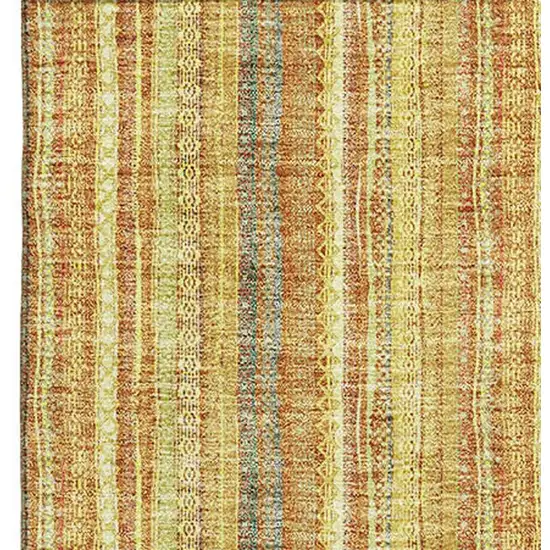 Amber And Artichoke Green Striped Washable Area Rug With UV Protection Photo 4