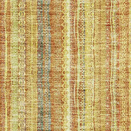 Amber And Artichoke Green Striped Washable Area Rug With UV Protection Photo 3