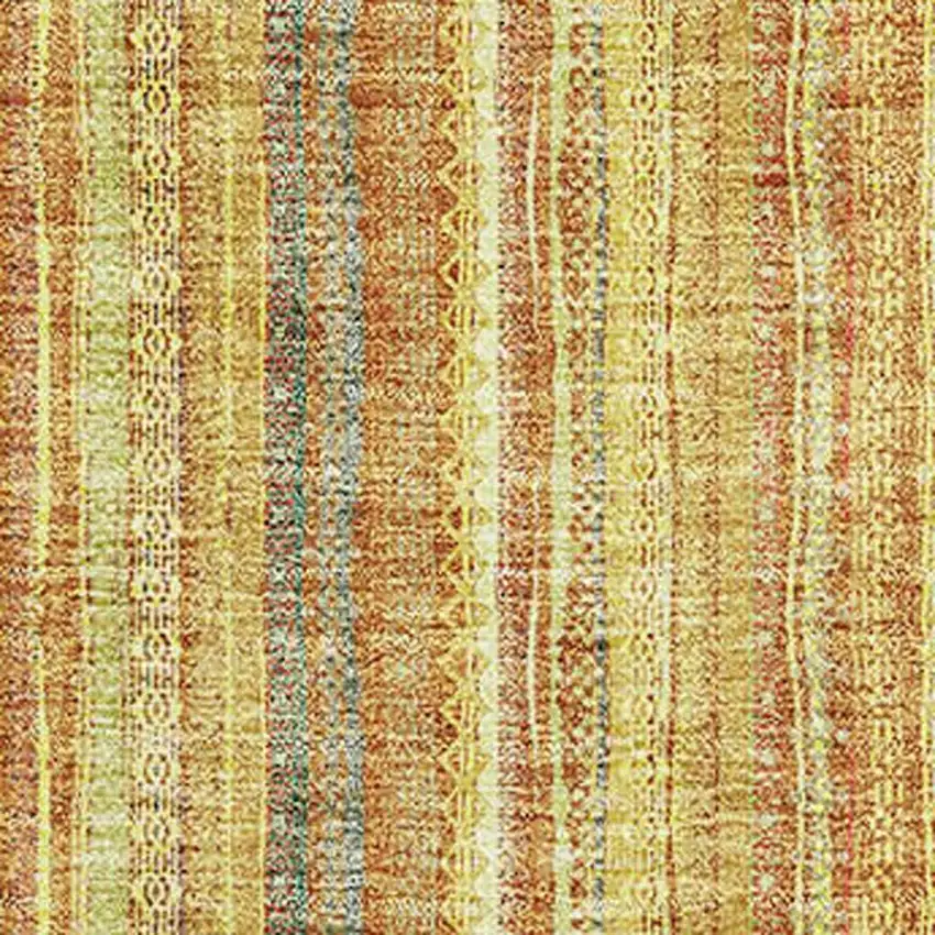 Amber And Artichoke Green Striped Washable Area Rug With UV Protection Photo 3