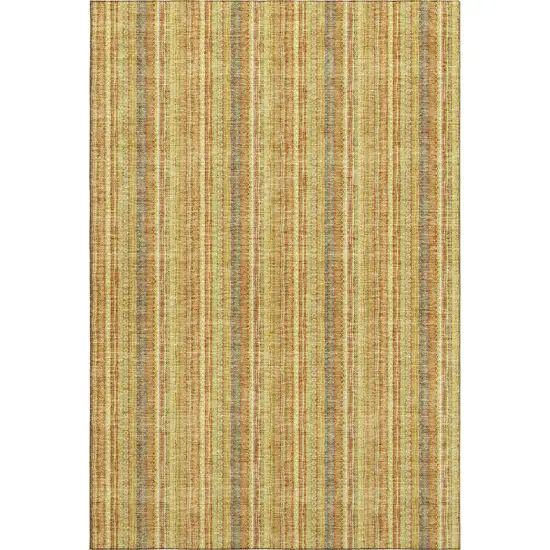 Amber And Artichoke Green Striped Washable Area Rug With UV Protection Photo 6