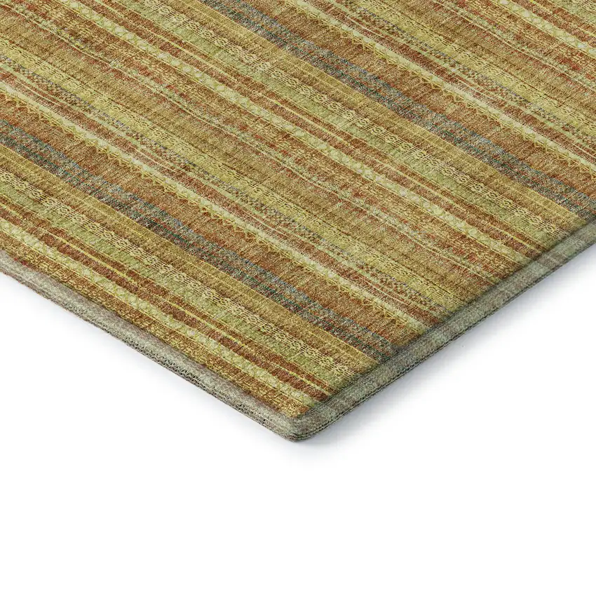 Amber And Artichoke Green Striped Washable Area Rug With UV Protection Photo 8