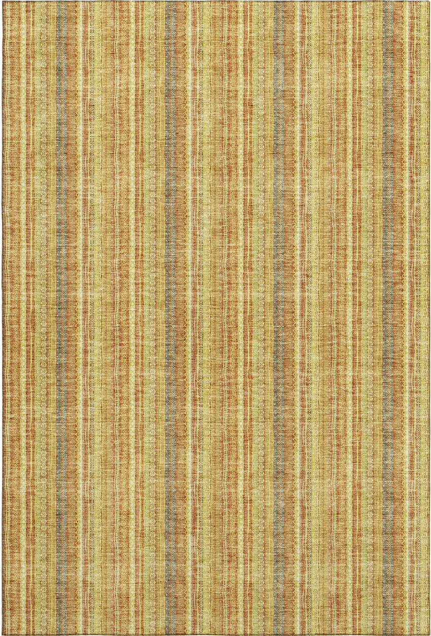 Amber And Artichoke Green Striped Washable Area Rug With UV Protection Photo 6