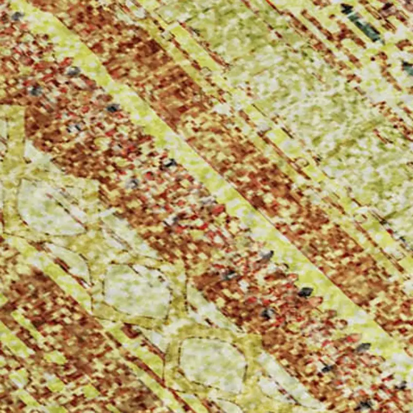 Amber And Artichoke Green Striped Washable Area Rug With UV Protection Photo 2