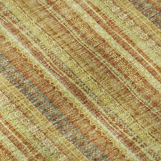 Amber And Artichoke Green Striped Washable Area Rug With UV Protection Photo 1