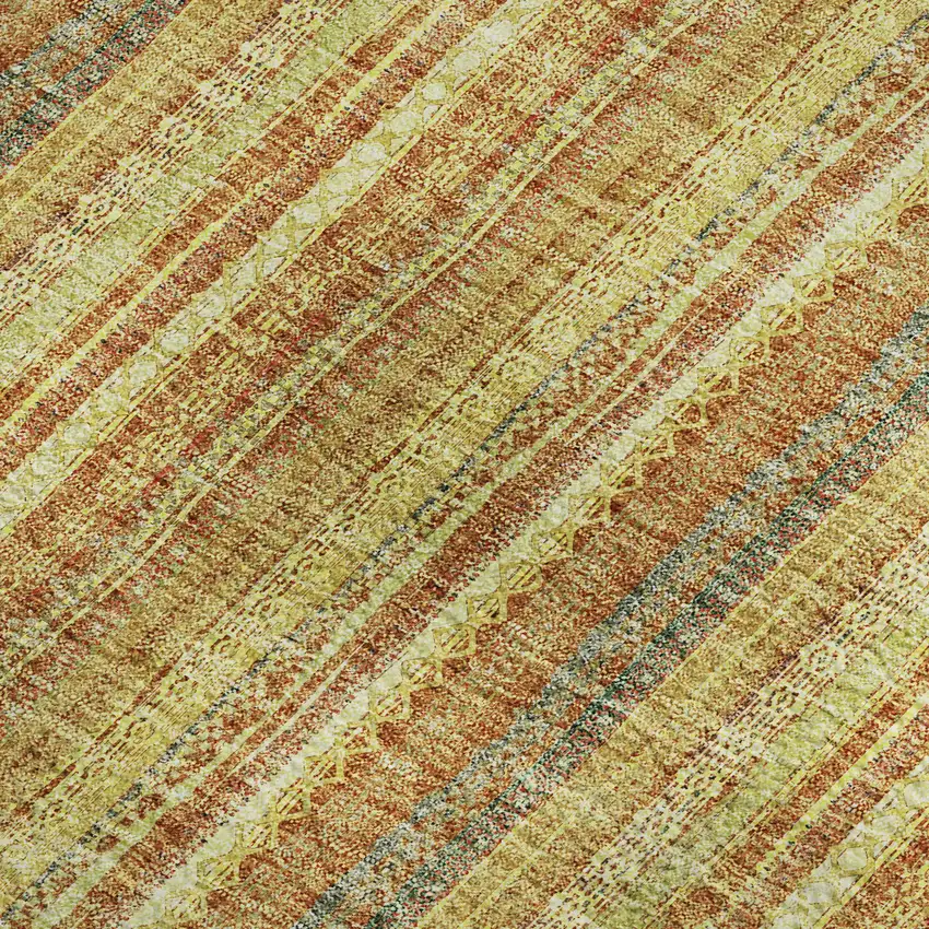 Amber And Artichoke Green Striped Washable Area Rug With UV Protection Photo 3