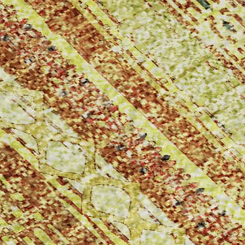 Amber And Artichoke Green Striped Washable Area Rug With UV Protection Photo 2