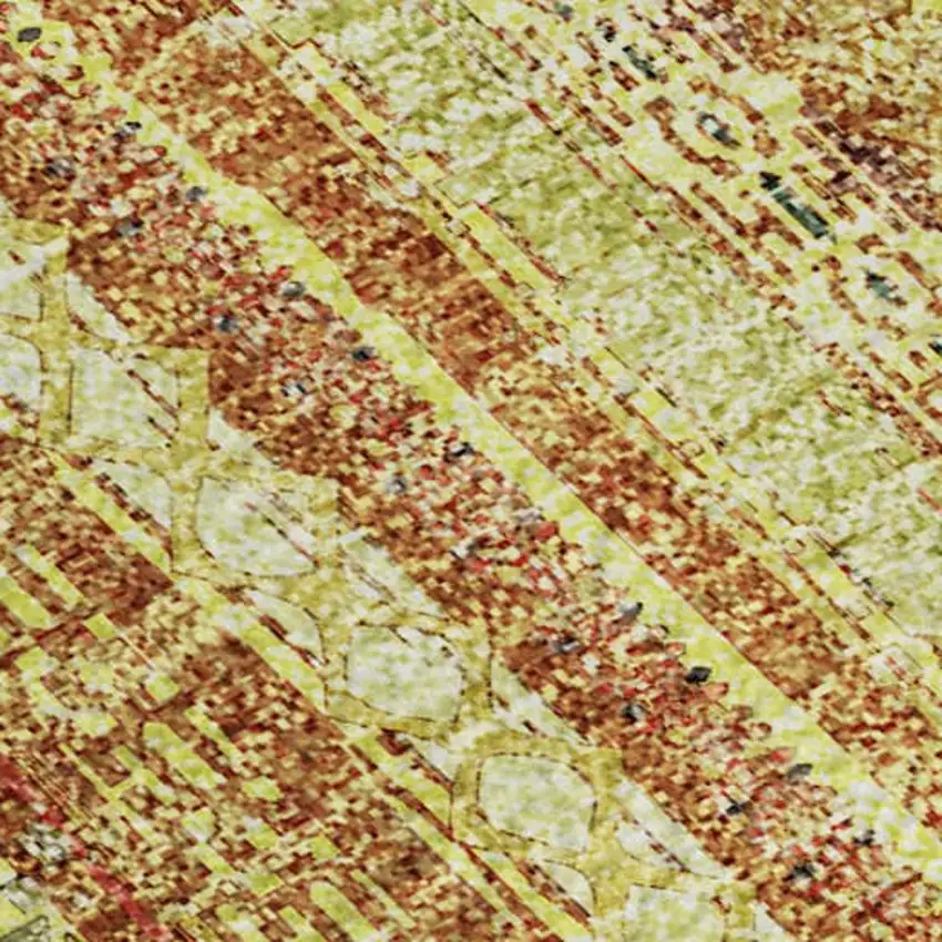 Amber And Artichoke Green Striped Washable Area Rug With UV Protection Photo 2