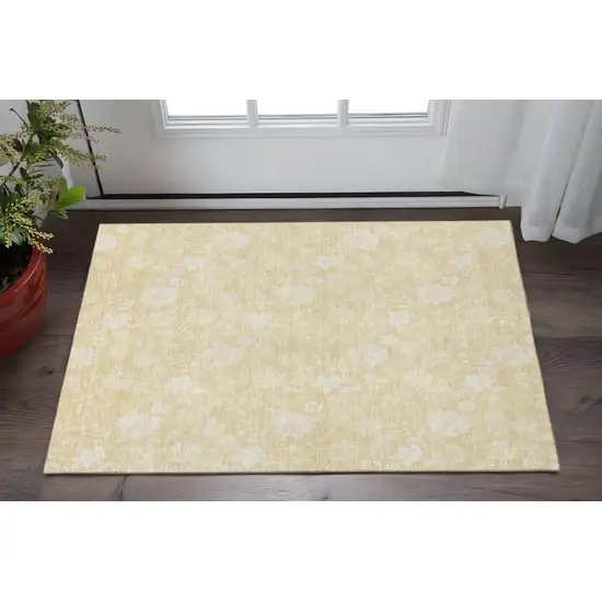 Amber And Ivory Floral Washable Area Rug With UV Protection Photo 2