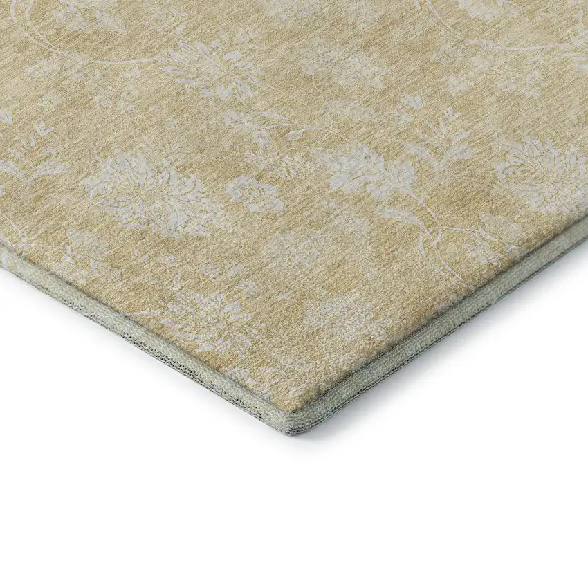 Amber And Ivory Floral Washable Area Rug With UV Protection Photo 8