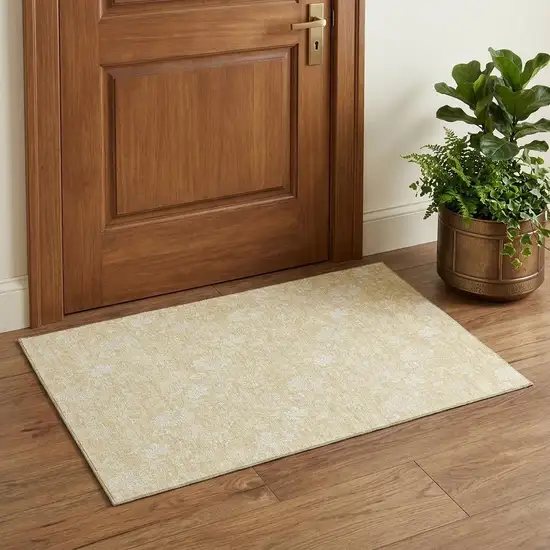 Amber And Ivory Floral Washable Area Rug With UV Protection Photo 1