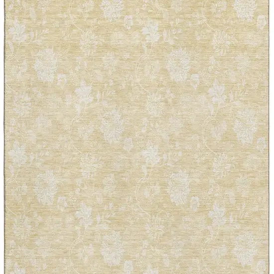 Amber And Ivory Floral Washable Area Rug With UV Protection Photo 4