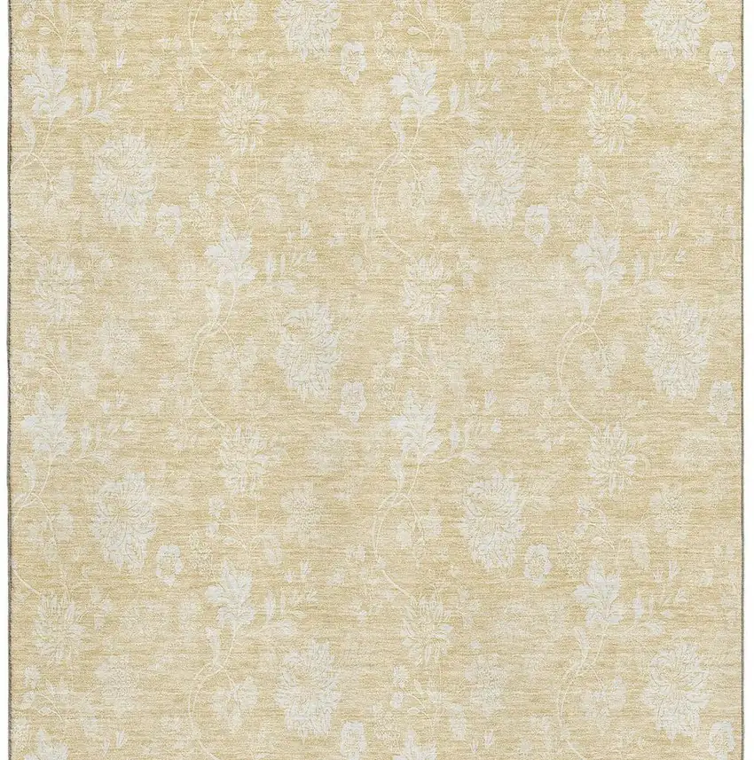 Amber And Ivory Floral Washable Area Rug With UV Protection Photo 4