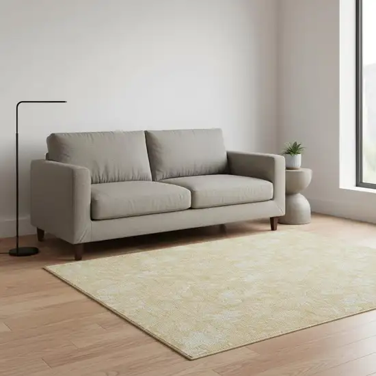 Amber And Ivory Floral Washable Area Rug With UV Protection Photo 1