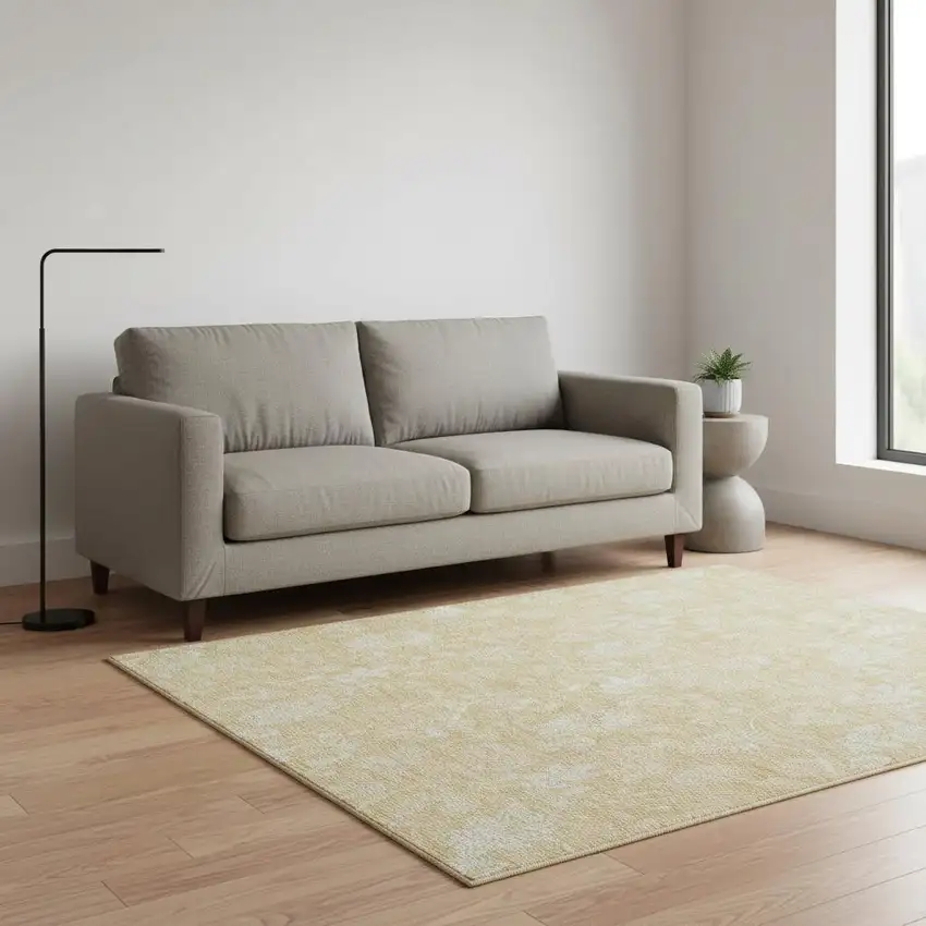 Amber And Ivory Floral Washable Area Rug With UV Protection Photo 1