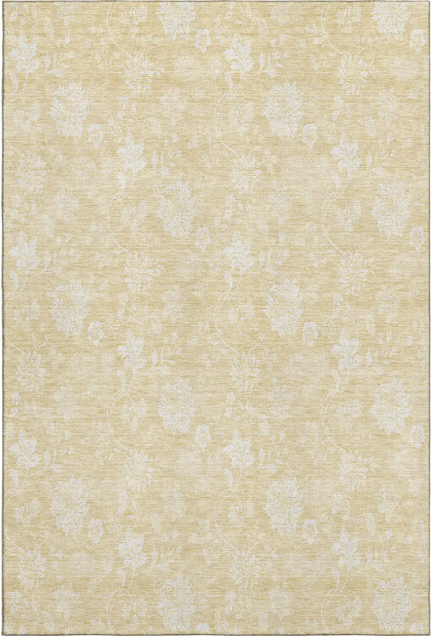 Amber And Ivory Floral Washable Area Rug With UV Protection Photo 2