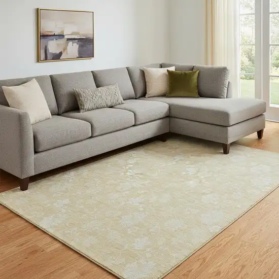 Amber And Ivory Floral Washable Area Rug With UV Protection Photo 1